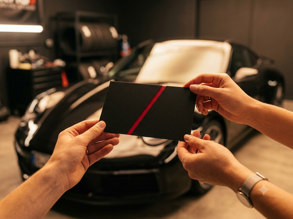 Wręczenie vouchera prezentowego Biela Auto Spa w studiu detailingu